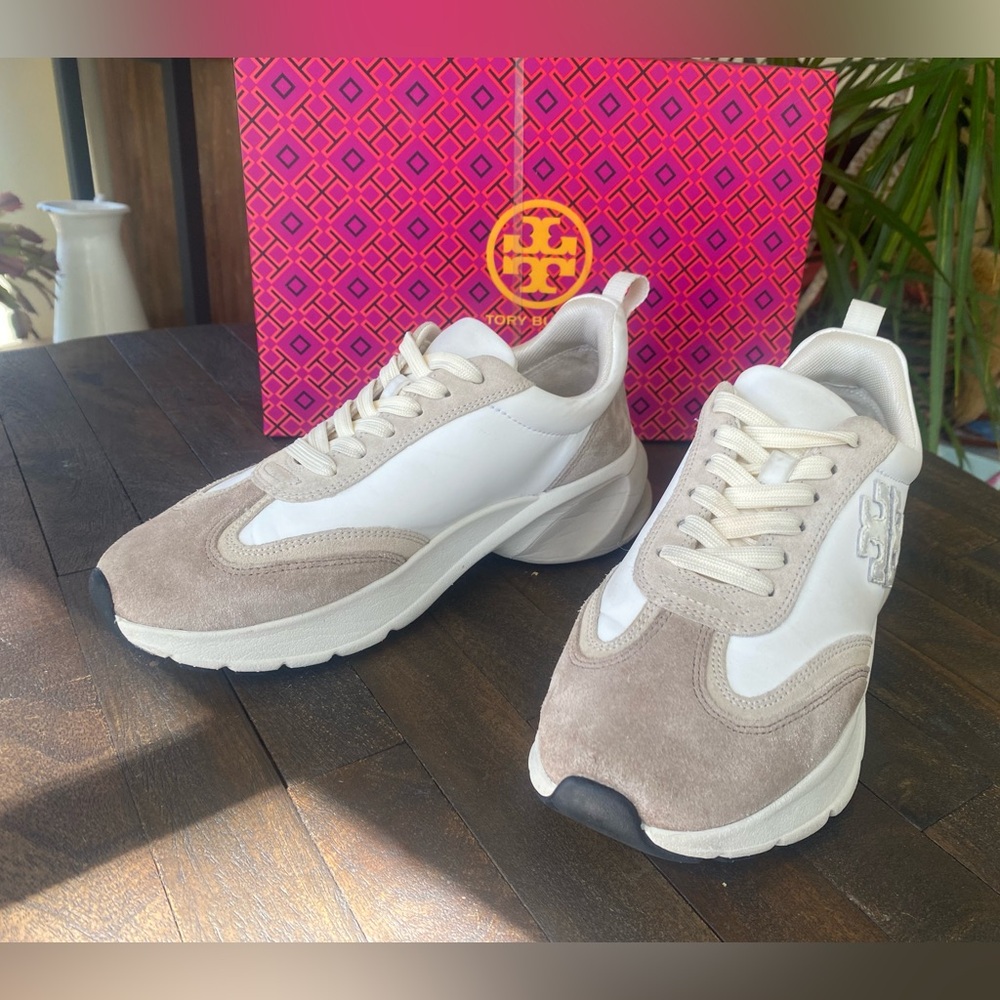 Tory Burch Cream and Tan Athletic Shoes